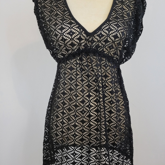 Miken Swim Black Crochet Empire Waist Swimsuit Cover Up - Picture 8 of 10
